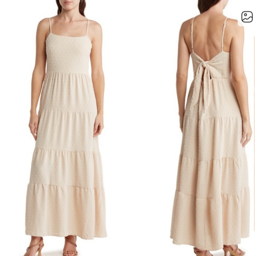 lucky Dress Maxi Cream Color Three Tiered Coastal Vibe off white